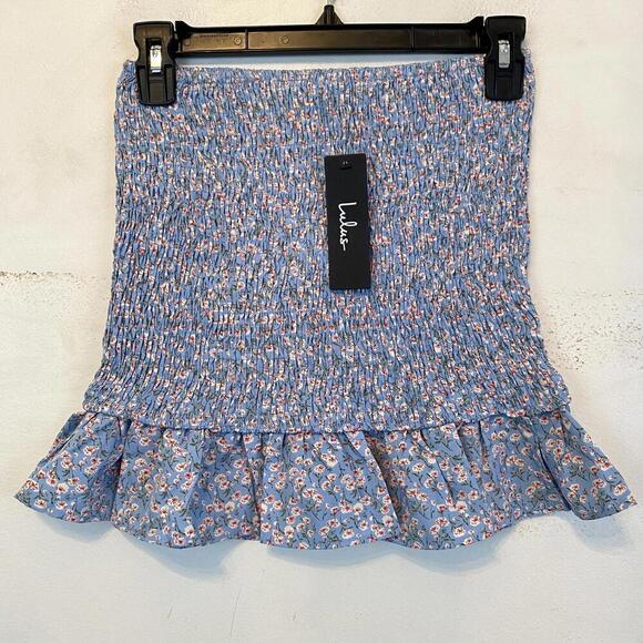 LULUS blue floral shirred mini skirt sz XS - Picture 5 of 5